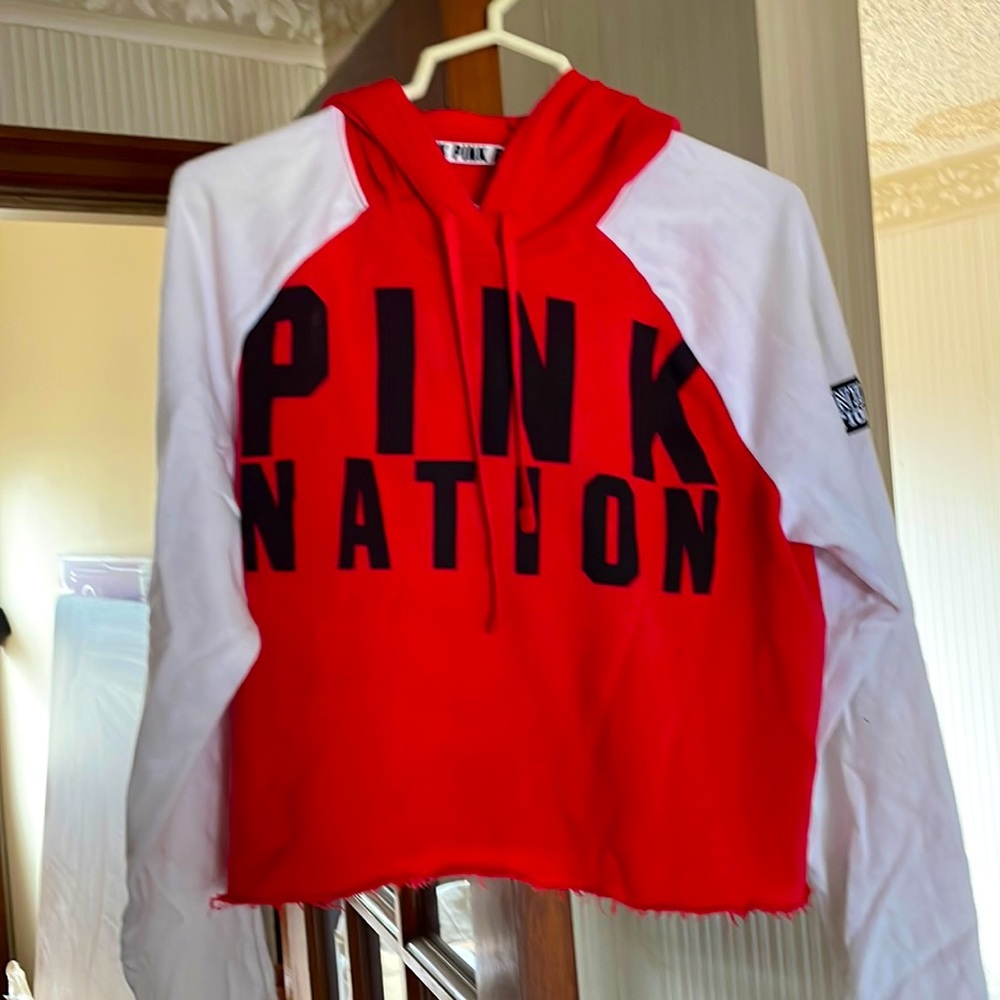 PINK !!! Red Large women’s cropped hoodie